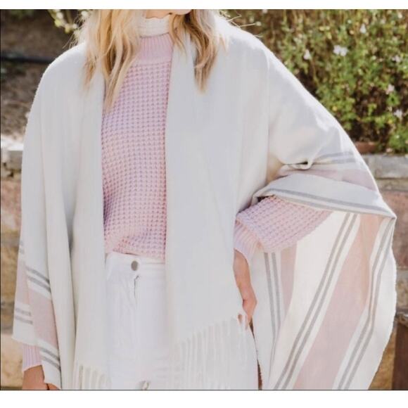 NWT Siizu Causebox blush pink/grey/cream stripe poncho scarf shawl, one size - Picture 6 of 12